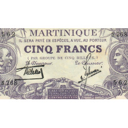 Martinique - Pick 6_2 - 5 francs - Série S.268 - 1934 - Etat : SUP