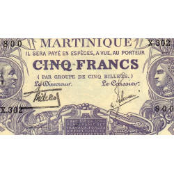 Martinique - Pick 6_2 - 5 francs - Série X.302 - 1934 - Etat : SUP