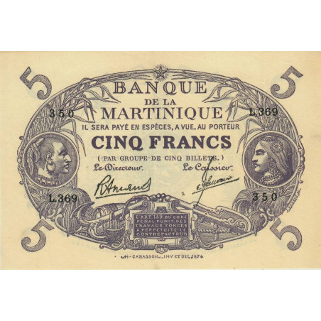 Martinique - Pick 6_3 - 5 francs - Série L.369 - 1945 - Etat : SUP