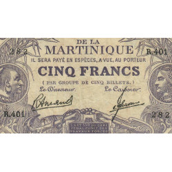 Martinique - Pick 6_3 - 5 francs - Série R.401 - 1945 - Etat : TB+