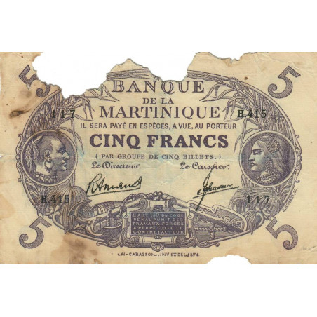 Martinique - Pick 6_3 - 5 francs - Série H.415 - 1945 - Etat : AB-