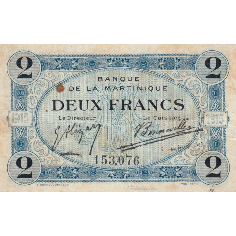 Martinique - Pick 11-1 - 2 francs - 1915 - Etat : TTB