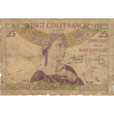 Martinique - Pick 12-2 - 25 francs - 1934 - Etat : B+