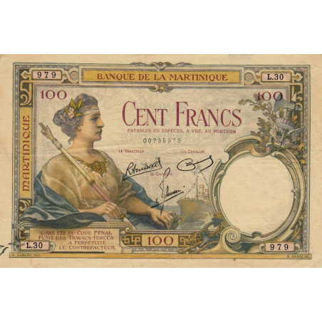 Martinique - Pick 13-5 - 100 francs - 1945 - Etat : TTB