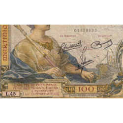 Martinique - Pick 13-5 - 100 francs - 1945 - Etat : AB-