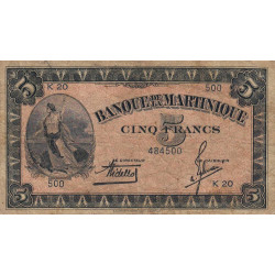 Martinique - Pick 16-1 - 5 francs - 1942 - Etat : TB-