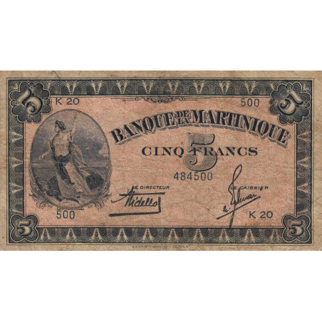 Martinique - Pick 16-1 - 5 francs - 1942 - Etat : TB-