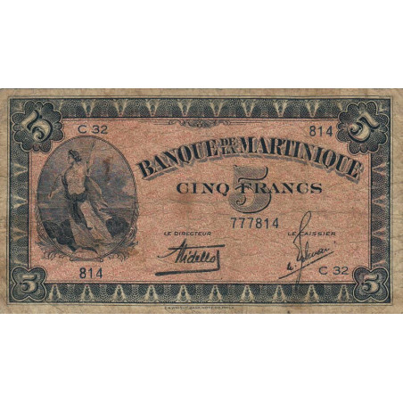 Martinique - Pick 16-1 - 5 francs - 1942 - Etat : B+