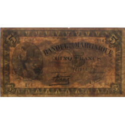 Martinique - Pick 16-1 - 5 francs - 1942 - Etat : B+