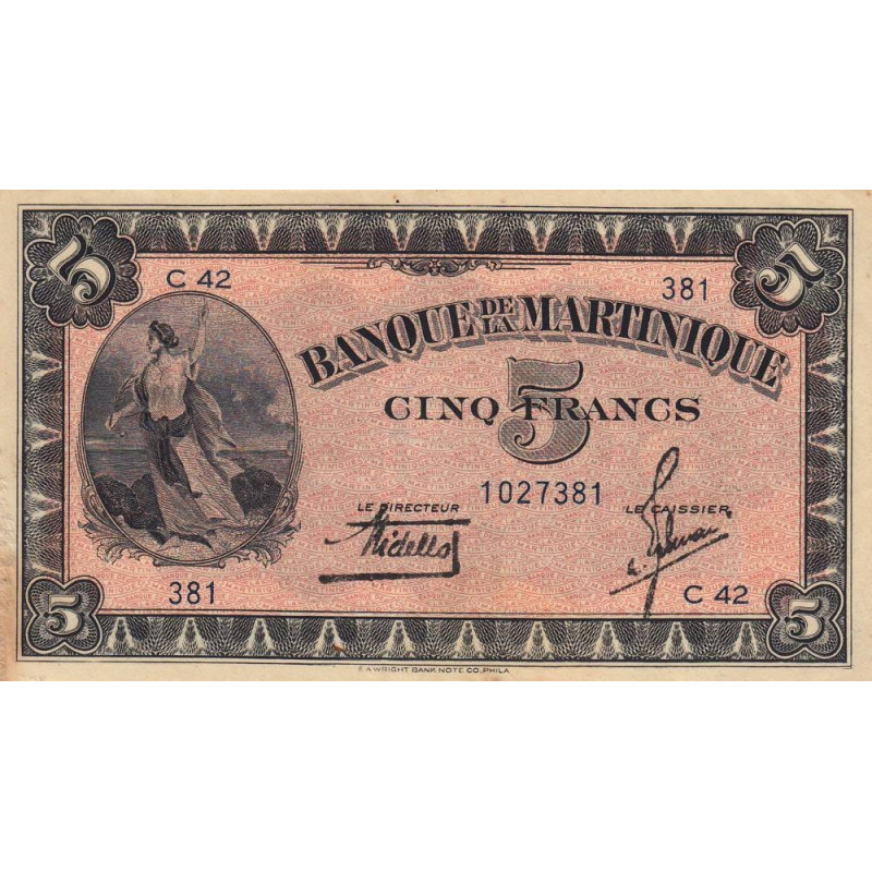 Martinique - Pick 16-1 - 5 francs - 1942 - Etat : TTB