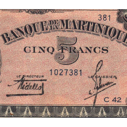 Martinique - Pick 16-1 - 5 francs - 1942 - Etat : TTB