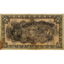 Martinique - Pick 16-1 - 5 francs - 1942 - Etat : TTB