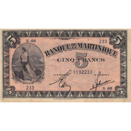 Martinique - Pick 16-2a - 5 francs - 1944 - Etat : TTB