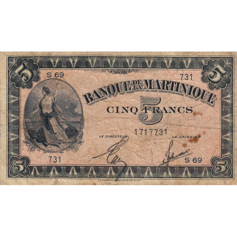 Martinique - Pick 16-2b - 5 francs - 1944 - Etat : TB-