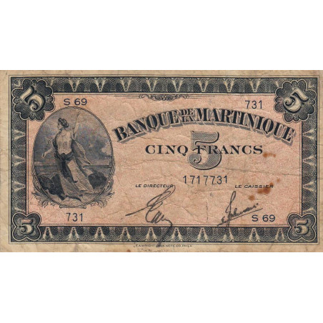 Martinique - Pick 16-2b - 5 francs - 1944 - Etat : TB-