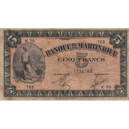 Martinique - Pick 16-2b - 5 francs - 1944 - Etat : TB-