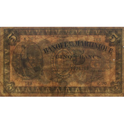 Martinique - Pick 16-2b - 5 francs - 1944 - Etat : TB-