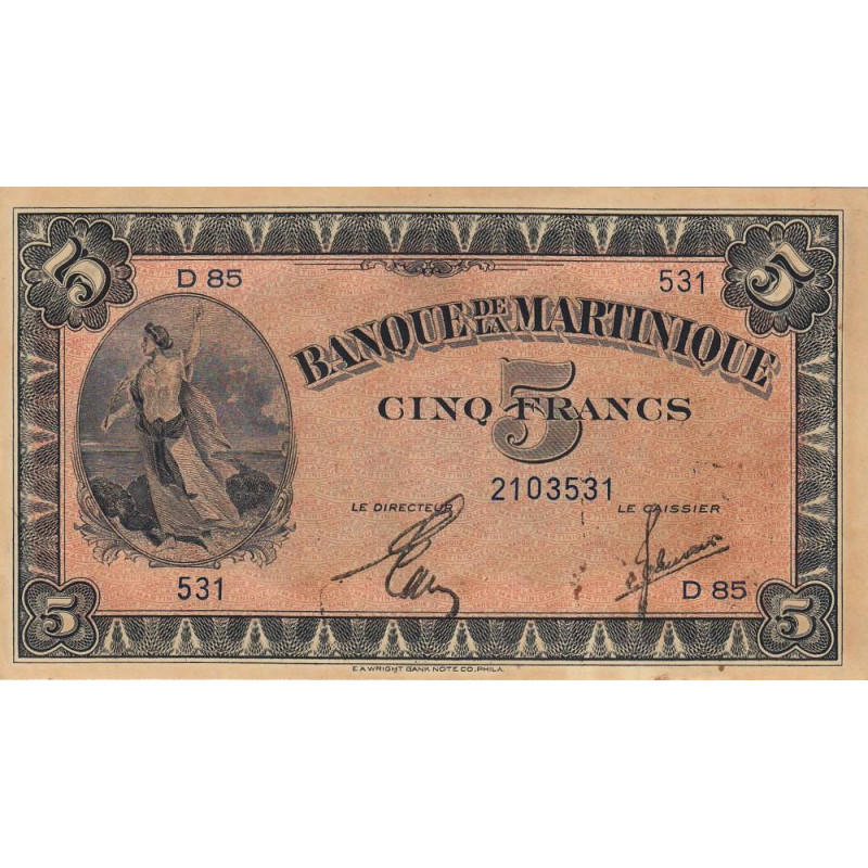 Martinique - Pick 16-2b - 5 francs - 1944 - Etat : SUP+