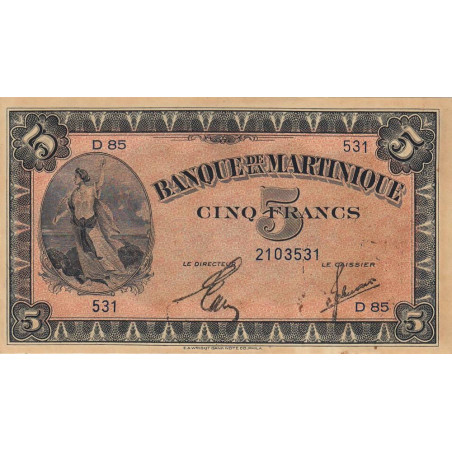 Martinique - Pick 16_2b - 5 francs - Série D 85 - 1944 - Etat : SUP+