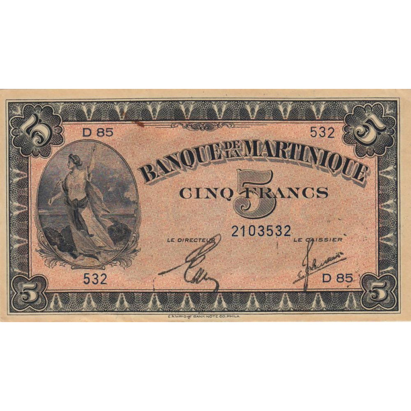 Martinique - Pick 16-2b - 5 francs - 1944 - Etat : SUP+