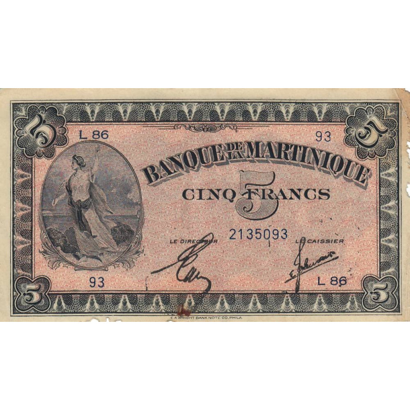 Martinique - Pick 16-2b - 5 francs - 1944 - Etat : TTB-