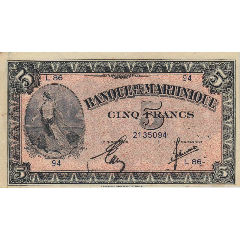 Martinique - Pick 16-2b - 5 francs - 1944 - Etat : SUP