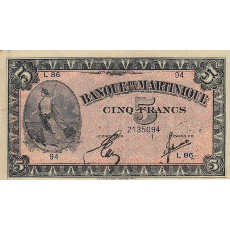 Martinique - Pick 16-2b - 5 francs - 1944 - Etat : SUP