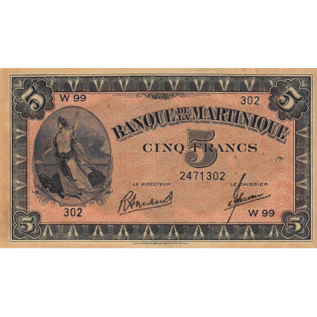 Martinique - Pick 16-3 - 5 francs - 1945 - Etat : SPL