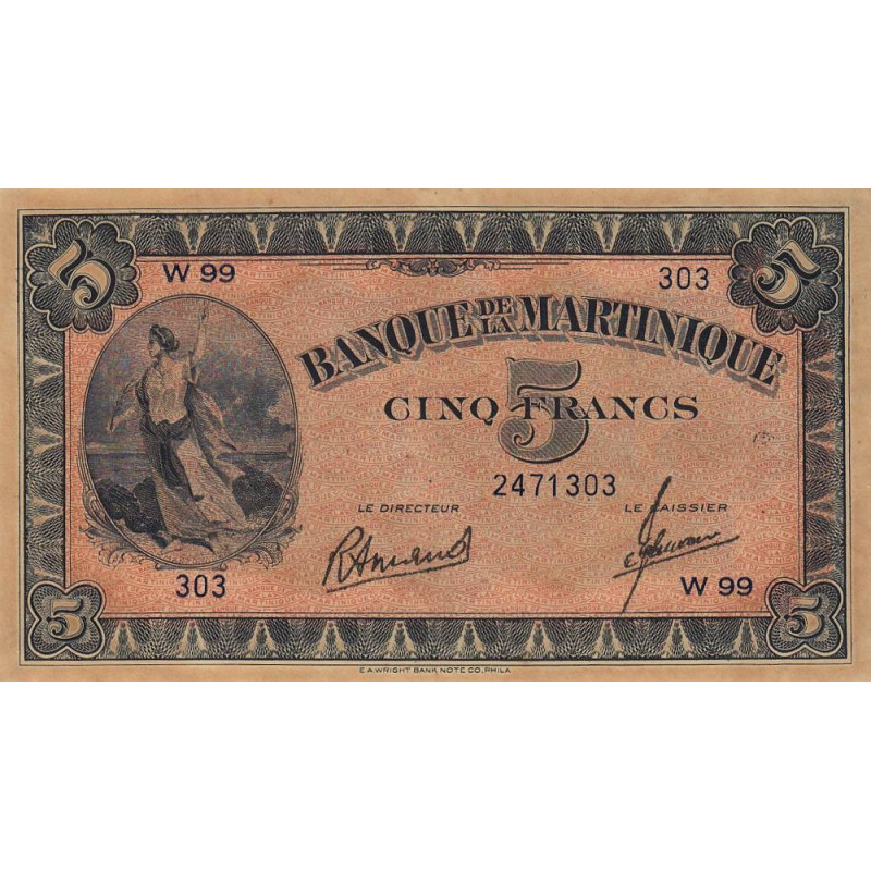 Martinique - Pick 16-3 - 5 francs - 1945 - Etat : SPL