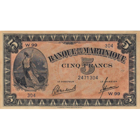 Martinique - Pick 16-3 - 5 francs - 1945 - Etat : SPL