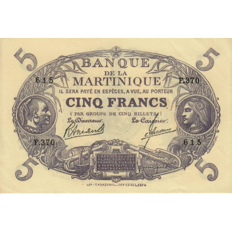 Martinique - Pick 6_3 - 5 francs - Série F.370 - 1945 - Etat : SUP+