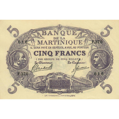 Martinique - Pick 6_3 - 5 francs - Série F.370 - 1945 - Etat : SUP+