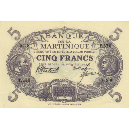 Martinique - Pick 6_3 - 5 francs - Série F.370 - 1945 - Etat : SUP