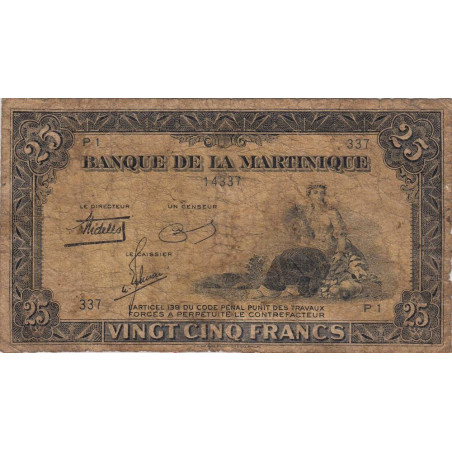 Martinique - Pick 17-1 - 25 francs - 1943 - Etat : B