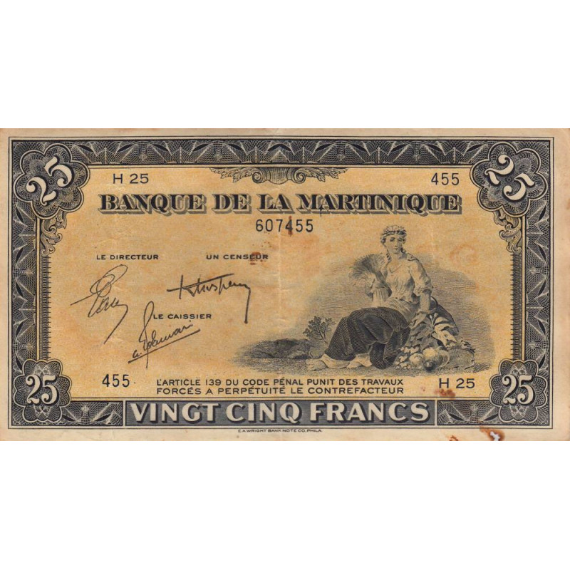 Martinique - Pick 17-2 - 25 francs - 1944 - Etat : TTB