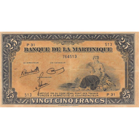Martinique - Pick 17-3 - 25 francs - 1945 - Etat : SUP