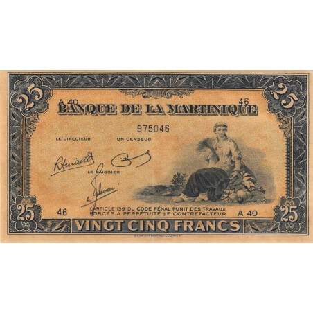 Martinique - Pick 17-3 - 25 francs - 1945 - Etat : SPL