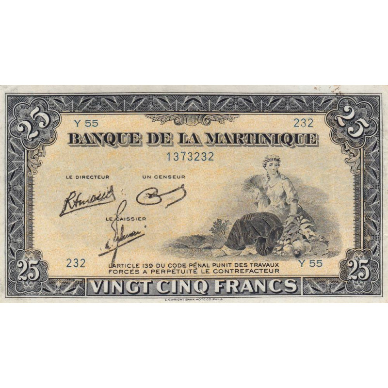 Martinique - Pick 17-3 - 25 francs - 1945 - Etat : TTB