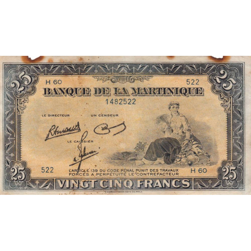 Martinique - Pick 17-3 - 25 francs - 1945 - Etat : TB+