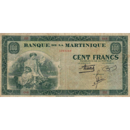 Martinique - Pick 19-1 - 100 francs - 1943 - Etat : TB+