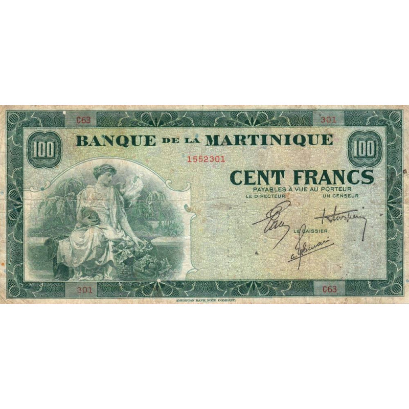 Martinique - Pick 19-2 - 100 francs - 1944 - Etat : TB+