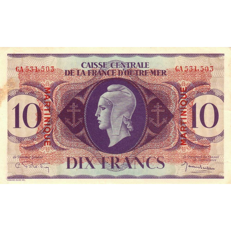 Martinique - Pick 23 - 10 francs - France Outre-Mer - 1944 - Etat : TTB