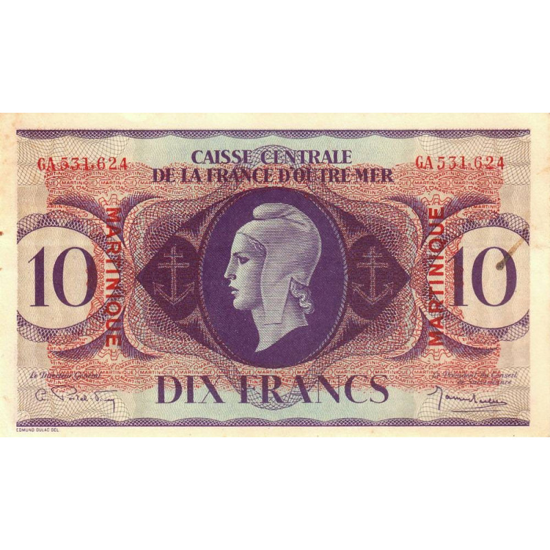 Martinique - France Outre-Mer - Pick 23 - 10 francs - Série GA - 1944 - Etat : TTB