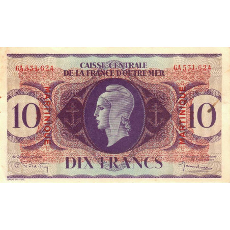 Martinique - Pick 23 - 10 francs - France Outre-Mer - 1944 - Etat : TTB