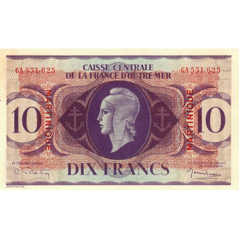 Martinique - Pick 23 - 10 francs - France Outre-Mer - 1944 - Etat : SUP+