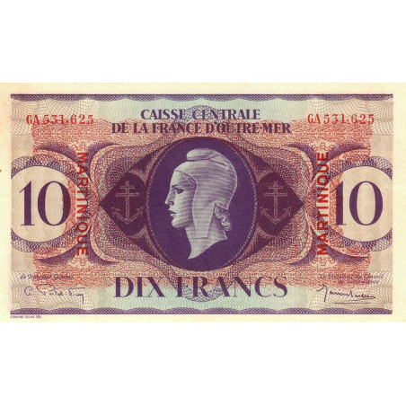 Martinique - France Outre-Mer - Pick 23 - 10 francs - Série GA - 1944 - Etat : SUP+