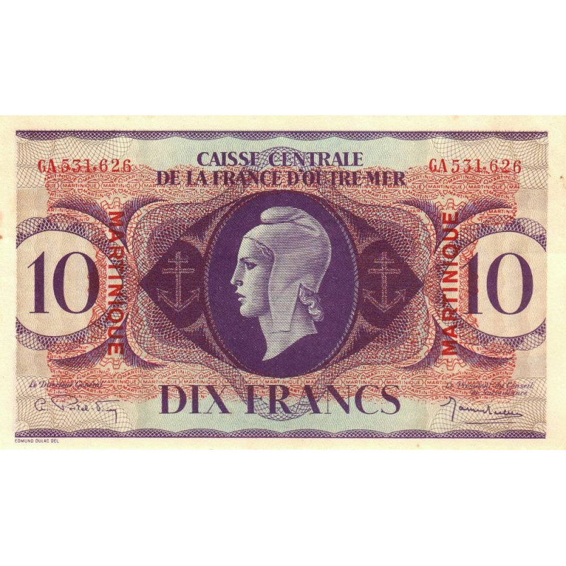Martinique - Pick 23 - 10 francs - France Outre-Mer - 1944 - Etat : SUP+