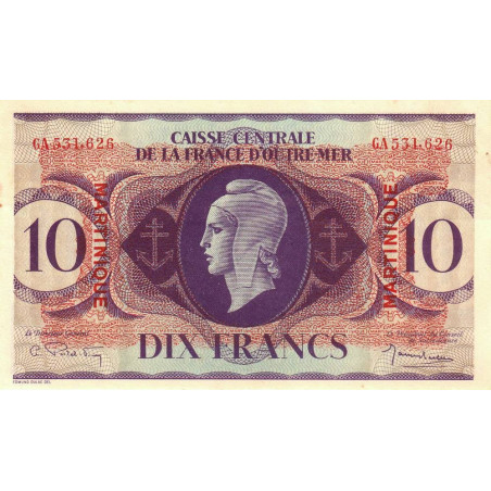 Martinique - France Outre-Mer - Pick 23 - 10 francs - Série GA - 1944 - Etat : SUP+