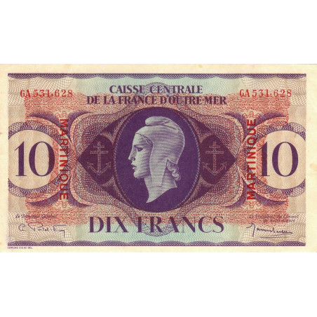 Martinique - France Outre-Mer - Pick 23 - 10 francs - Série GA - 1944 - Etat : TTB+