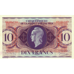 Martinique - Pick 23 - 10 francs - France Outre-Mer - 1944 - Etat : SPL